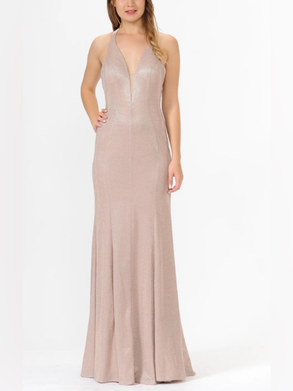 GB NWT Rose Gold Glitter Formal Gown Back Details Lined Sz S